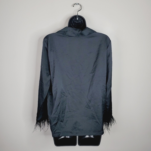 La Vie En Rose Glam Retro Old Hollywood Satin Feather Whimsigoth Pajama Shirt S - Picture 4 of 8